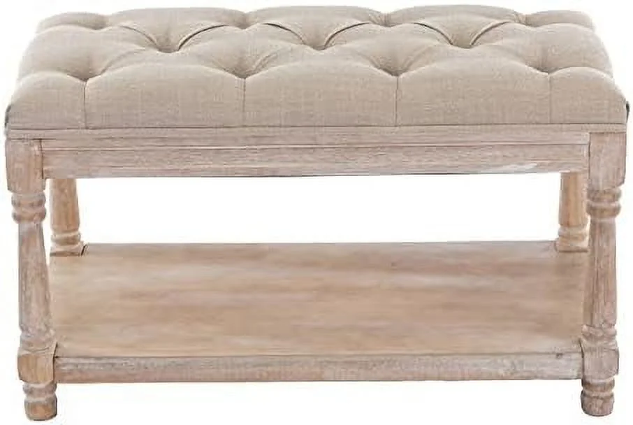 Entryway Bench Tufted Shoe Rack Bench Black Wood Window Bench for Hallway Entrance Bedroom Corner  Beige