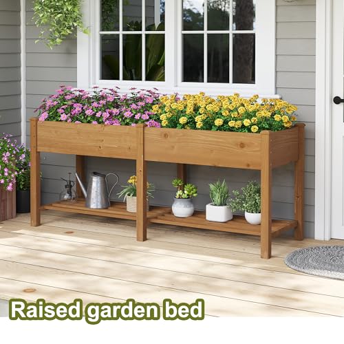 GHWIE Raised Garden Bed with Shelf,Elevated Wooden Planter Box with Legs,Garden Planter for Backyard, Patio, Balcony