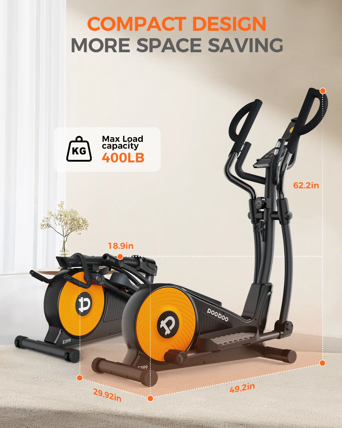 Pooboo Silent Magnetic Elliptical Bike Stationary Exercise Machine for Home Gym Cardio Workout 300lb