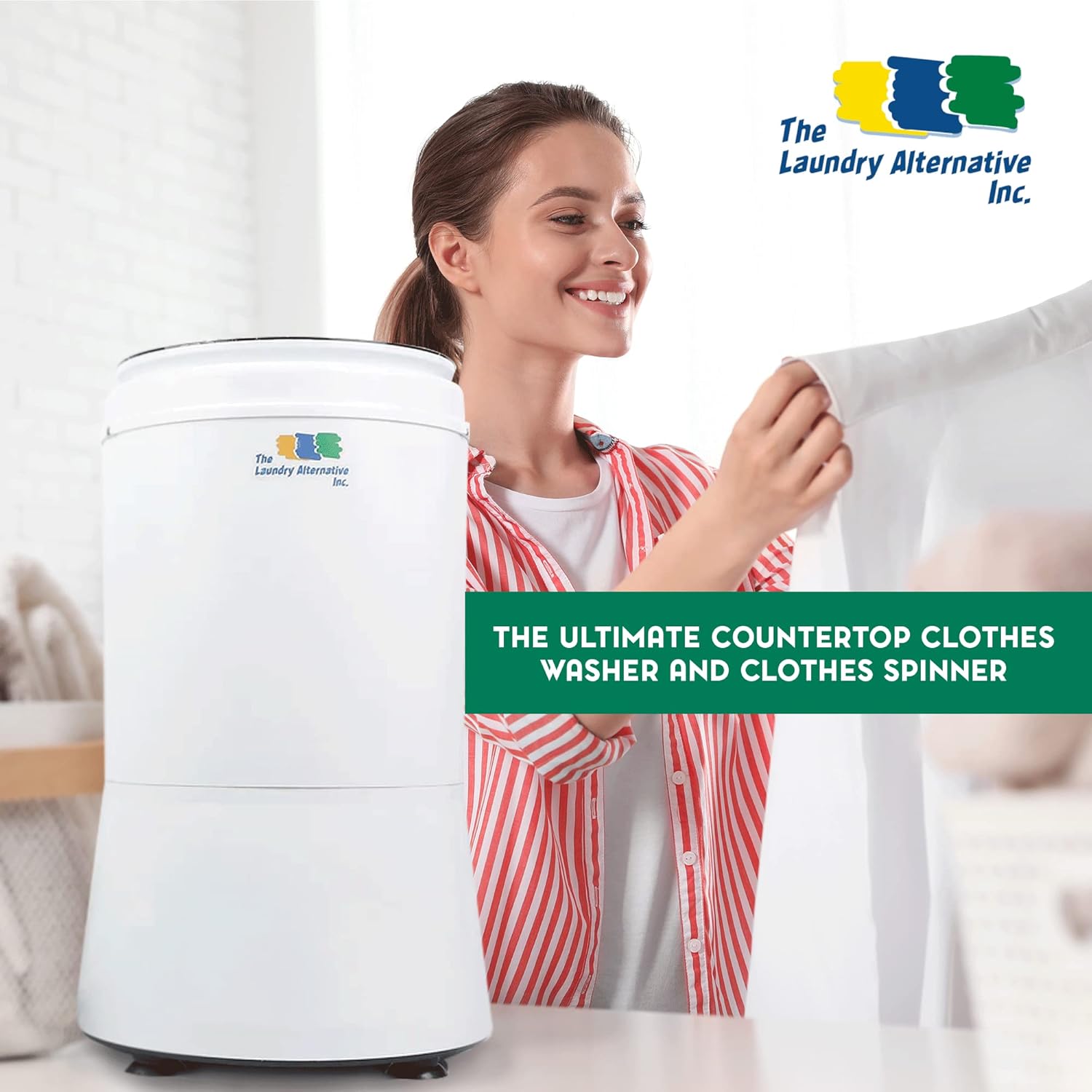 The Laundry Alternative Drop Compact Washer - Countertop Washing Machine & Spinner, Space Saver, Stainless Steel Drum, Apartment-Friendly