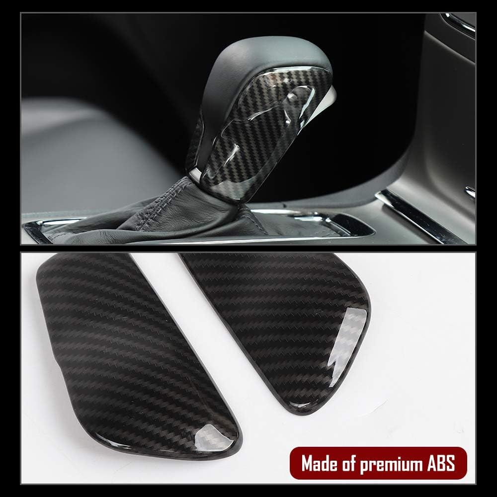 CheroCar Carbon Fiber Grain Gear Shift Knob Decoration Trim for 2017-2020 Jeep Grand Cherokee, Interior Accessories, 2 Pack