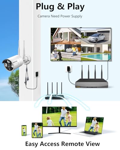 Dual Antennas for Wi-Fi Enhanced AI Human Detected 2K 3.0MP Wireless Security Camera System, Surveillance DVR Kits with 2TB Hard Drive