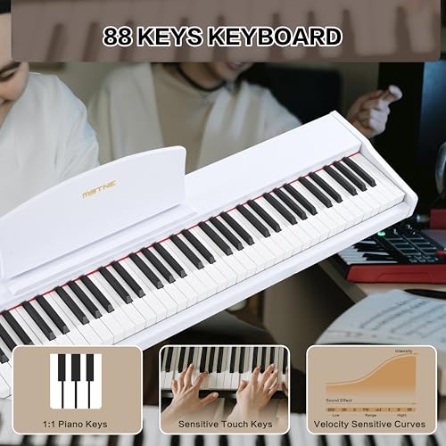Digital Piano 88 Key Weighted with Piano Bench, 88 Key Full Size Semi Weighted Keyboard Piano, Electronic Piano for Beginner,with Adjustable Stand