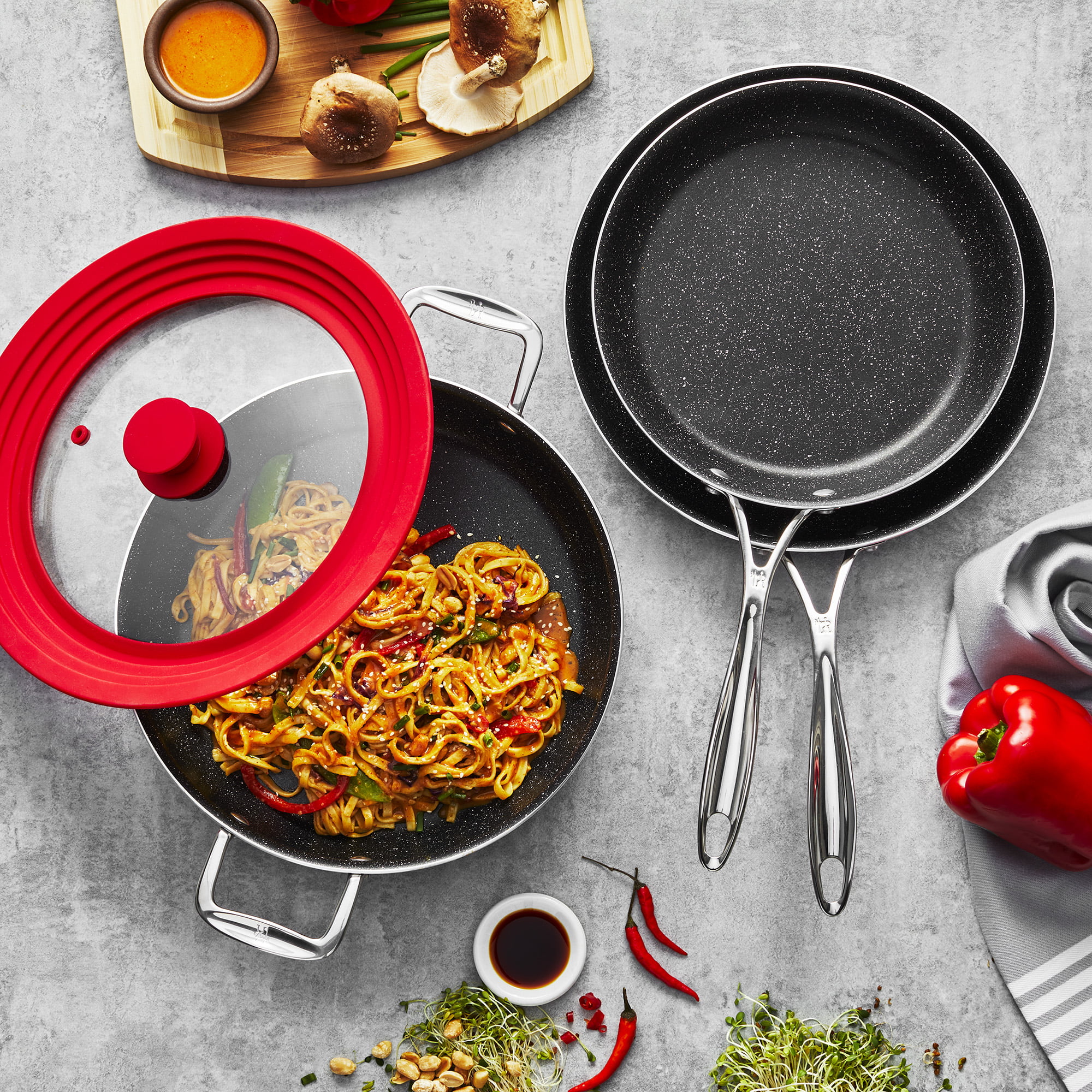 Henckels Capri Notte 4-pc Aluminum Nonstick Cookware Set with Universal Lid