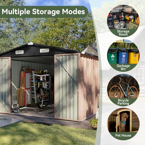 Aoxun 6.2x4 FT Shed Outdoor Storage Shed Metal Garden Shed with Lockable Doors & Slooping Roof Tool Shed Bike Shed for Backyard, Patio