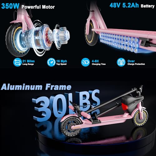Electric Scooter for Adults with Seat, Folding Commuter E Scooter with 350W Motor, 19MPH Speed, 21 Miles Long Range, Dual Brakes, App Control
