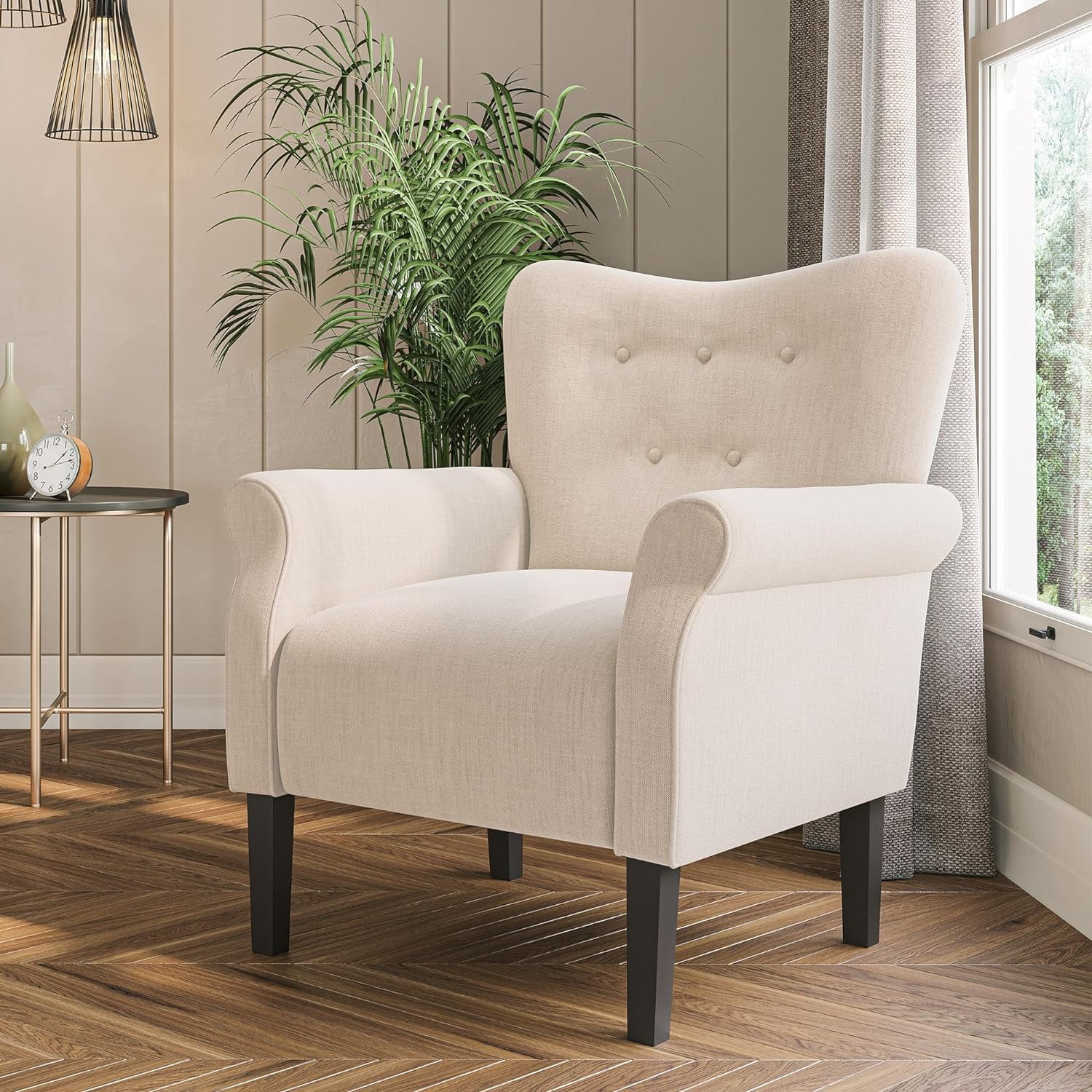 Modern  Chair For Living Room, High Back Armchair With Wooden Legs