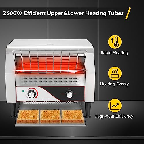 Dyna-Living Commercial Toaster 450 Slices/Hour Conveyor Toaster Heavy Duty Commercial Toaster for Restaurant 2600W Conveyor Belt Toaster Oven for