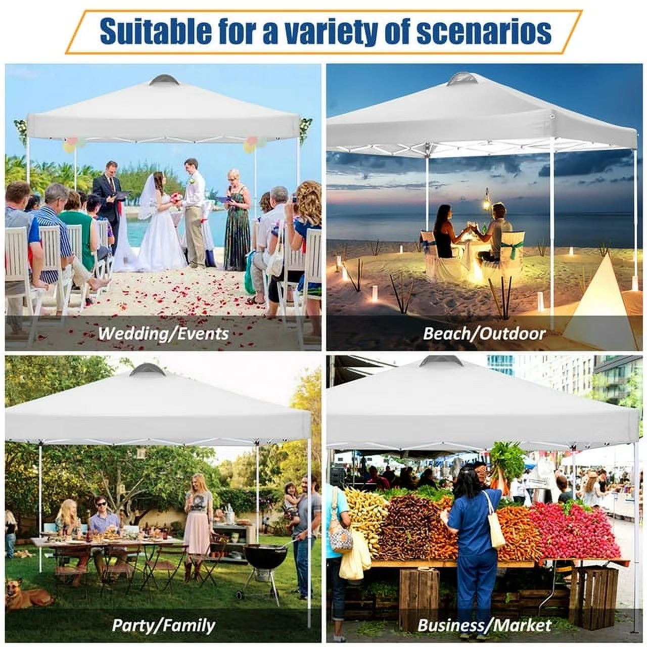 10'x10' EZ Pop Up Canopy with Top Vent, Large Commercial Tent, Waterproof and Sunproof with 4 Removable Sidewalls