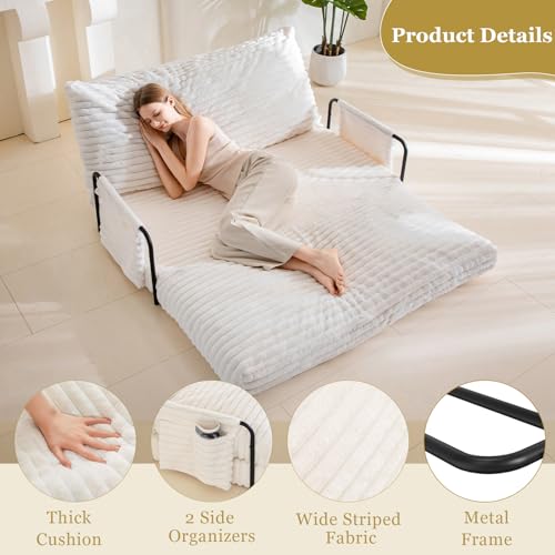 YOSHOOT Adjustable Lazy Floor Sofa, Convertible Bean Bag Sofa Bed Couch, 5-Position Foldable Sleeper Chair with Armrest