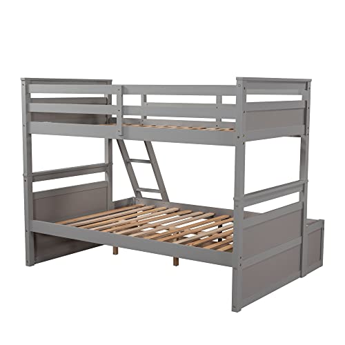 Ball & Cast Twin-Over-Twin Bunk Bed with Twin-Size Trundle and 3 Storage Stairs,Wood Bunkbed w/Full-Length Guardrails,Slat Support