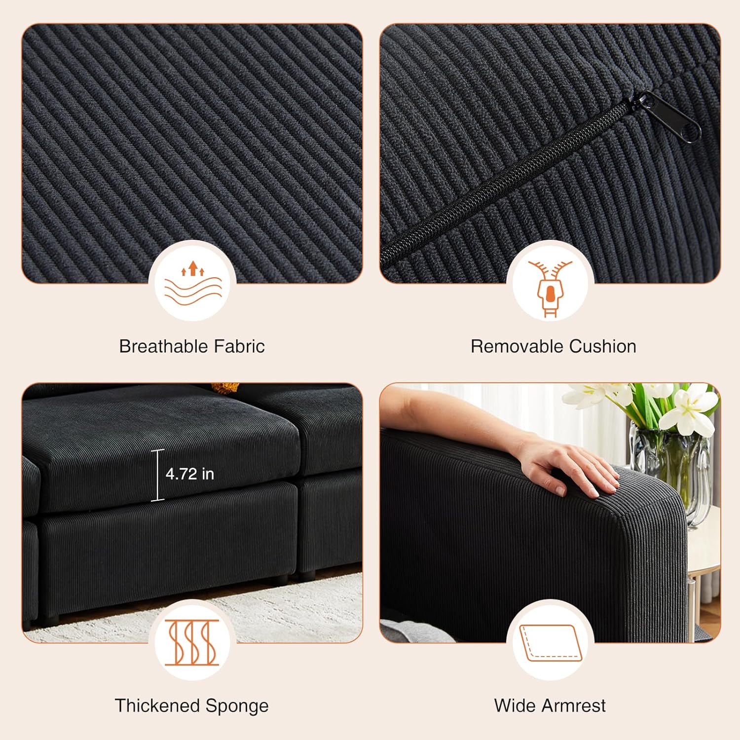 Convertible Sectional Couch Sofa Bed Sectional Couches for Living Room, 8-Seat Comfy Sleeper Sofa Modern Couch Bed Modular Sectional Sofa Set