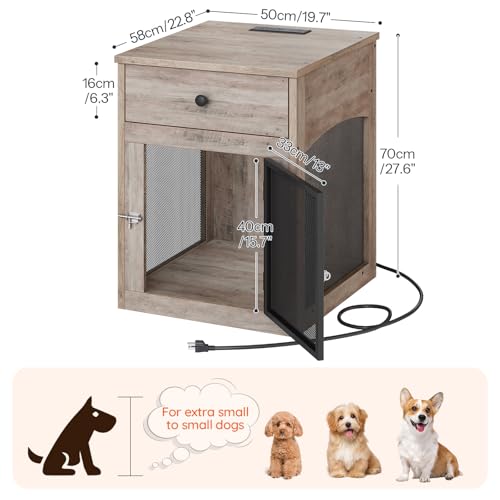 HOOBRO Dog Crate Furniture, Dog Kennel with Drawer and Charging Station, Indoor Decorative Puppy House, Wooden Pet Crate End Table for Small Dogs