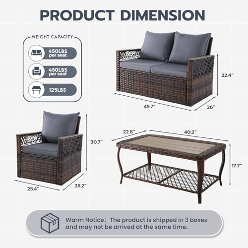 MELLCOM 4 Pieces Patio Furniture Set, Outdoor Wicker Chairs with Ottomans