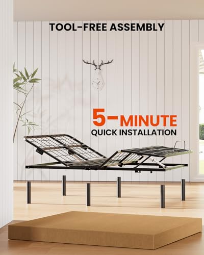 Amada Queen Adjustable Bed Frame with Massage, Head & Foot Incline, Wireless Remote, 4 Built-in USB Ports, LED Night Light, 4 Height-Adjustable Legs