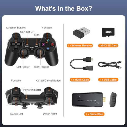 Upgraded Retro Gaming Console, Nostalgia Stick Game with 15 Built-In Emulators, Over 20,000 Games, 4K HDMI Output
