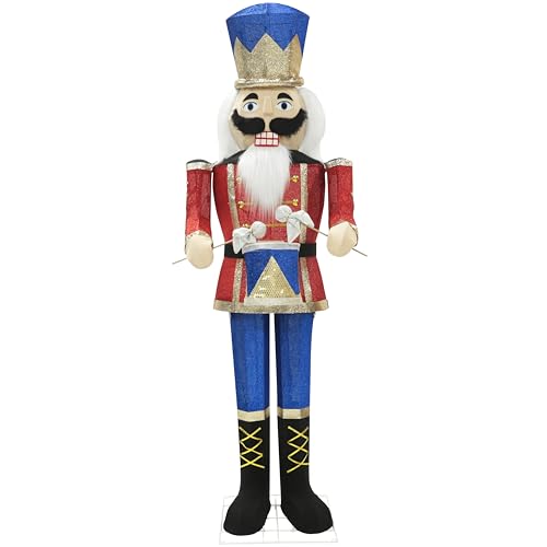 MUPATER 5FT Outdoor Lighted Nutcracker Christmas Decoration, Nutcracker Soldier Holiday Decor Set with Drum, Ground Stakes and Zip Ties