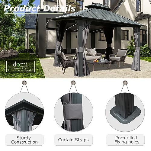 Domi 10' x 10' Hardtop Gazebo Outdoor Metal Gazebo with Galvanized Steel Double Roof Canopy, Curtains and Netting for Patio, Backyard, Deck