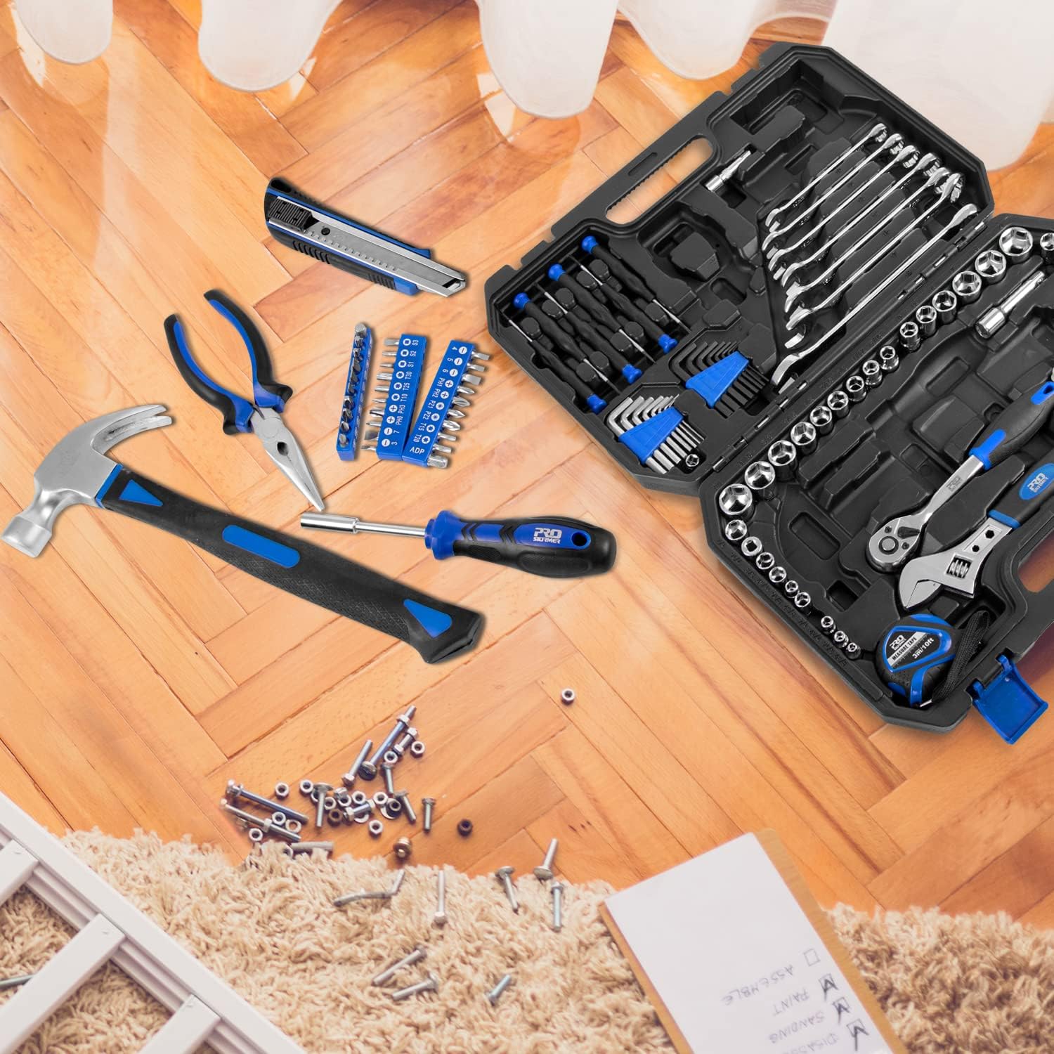 148-Piece Hand Tool Set, PROSTORMER Mixed Socket Wrench Household/Auto Repair Tool Kit with Toolbox Storage Case for Mechanical Repair, DIY