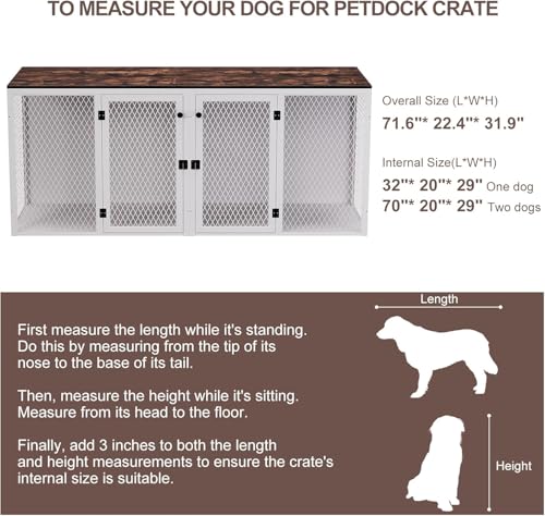 71 Inch Dog Crate Furniture for 2 Dogs, XXL Double Cage with Removable Divider & Large Doors, Heavy Duty Wooden Dog Kennel, Indoor Pet House (Black