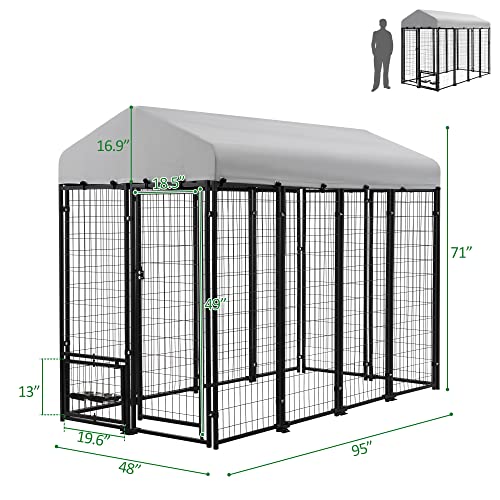 AHB Large Dog Kennel Outdoor Dog House, Heavy Duty Welded Wire Steel Fence Dog Cage with Waterproof UV-Resistant Cover