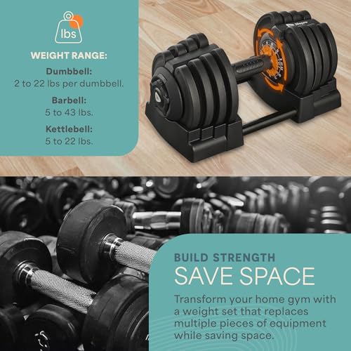 Lifepro Adjustable Dumbbells Set - 5in1-15lb 25lb 43lb 55lb weights Set & Single with Rack - Quick Adjust, Secure Grip