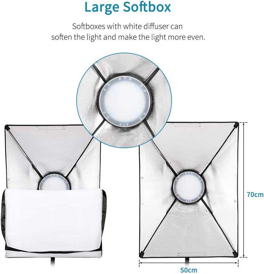 Andoer Photography Studio Softbox Lighting Kit Including 3pcs 45W Bi-Color 5500K Dimmable LED Lights 20 X 28inch Softbox 2m Light Stands Carry Bag