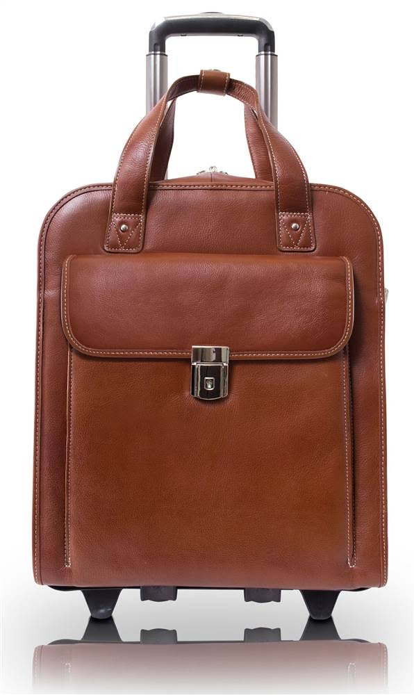 Siamod Vertical Detachable-Wheeled Laptop Briefcase in Cognac