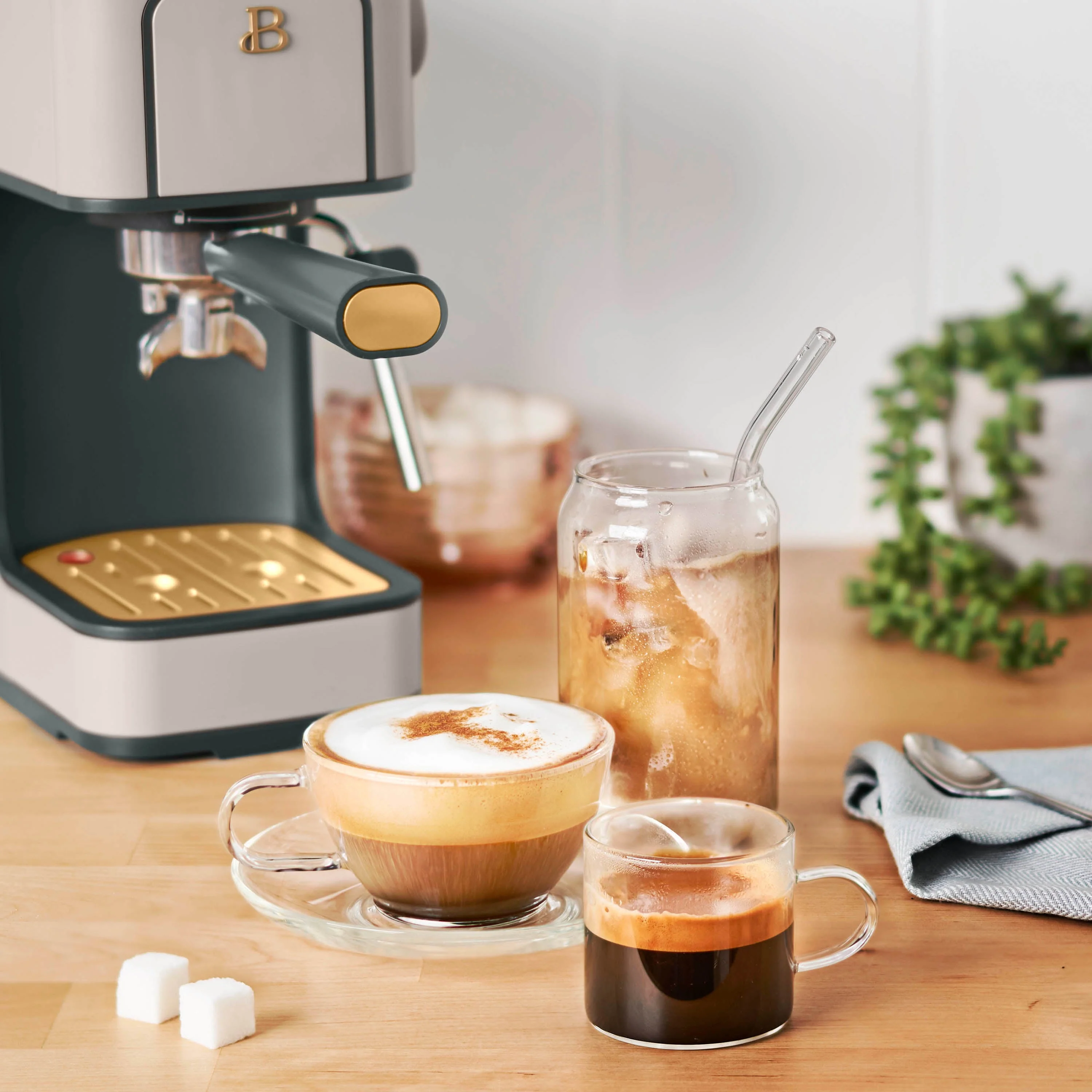 Beautiful Slim Espresso Maker with 20-Bar Pressure, White Icing by Drew Barrymore
