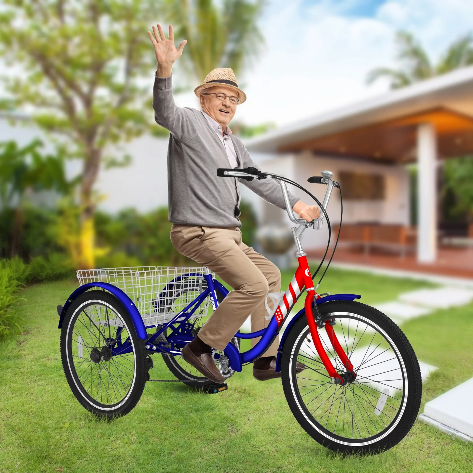 Docred Adult Tricycle 7 Speed 24 Inch Three Wheel Bike Cruiser Trike for Men/Women/Seniors