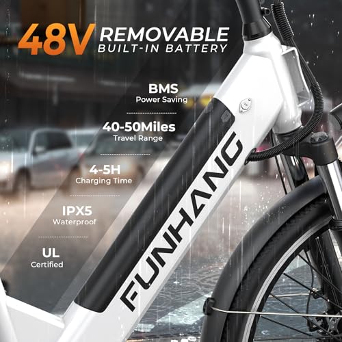 Electric Bike for Adults, 1000W Peak EBike, 50 Miles 21.7MPH Adult Electric Bicycles with 48V Built-in Removable Battery, Adjustable Stem, Rear Rack