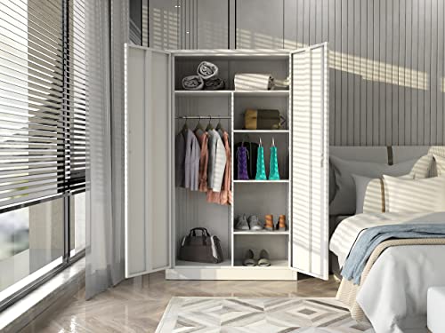 MIIIKO Steel Cabinet Wardrobe, Metal Locker Cabinet with Hanging Rod, Metal Clothing Locker Storage for Home, Office, Garage and Changing Room