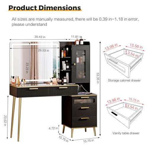 47.24" Big Modern Vanity Desk with Mirror and Lights, Vanity Desk with 29.53" HD Lighted Mirror