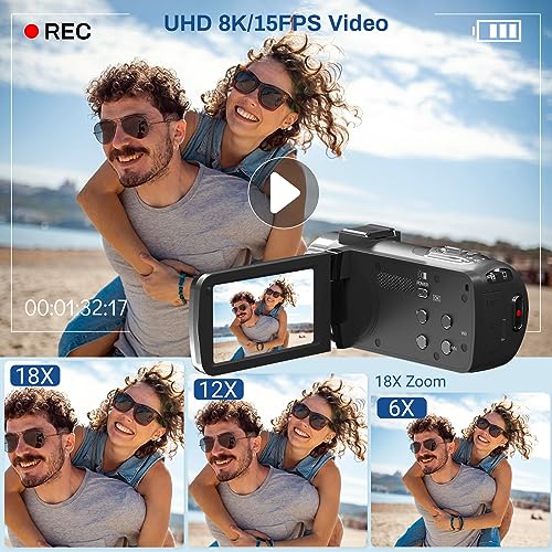 8K Video Camera Camcorder Ultra 48MP Vlogging Camera for YouTube 18X Digital Zoom Camcorder 3.0" IPS Screen IR Night Vision with Fill Light, Mic