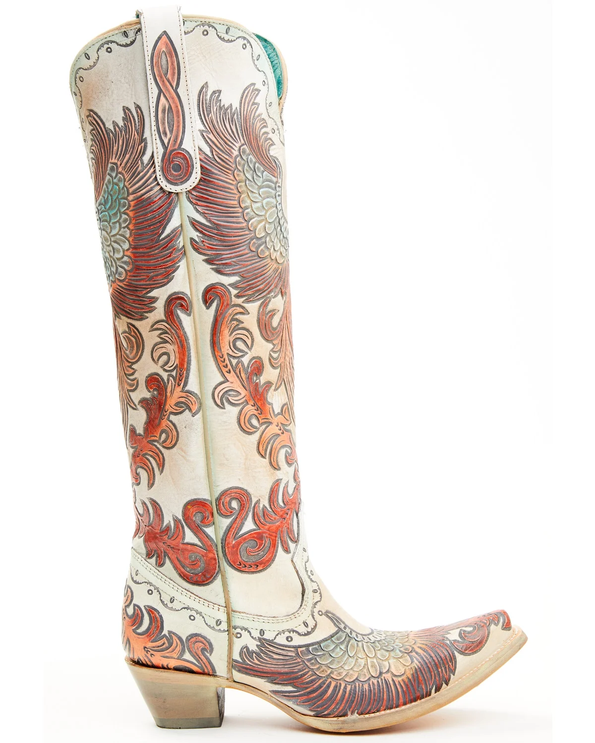Corral Women's Fire Phoenix Hand Tooled And Painted Tall Western Boot Snip Toe White 7 1/2 M  US