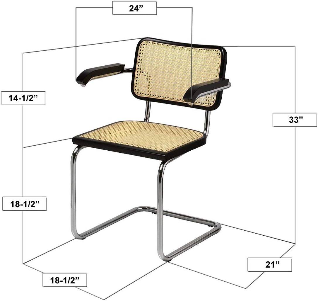 Marcel Breuer Cesca Cane Cantilever Armchair Arm Chair w/Chrome Frame & Natural Wood (Made in Italy)