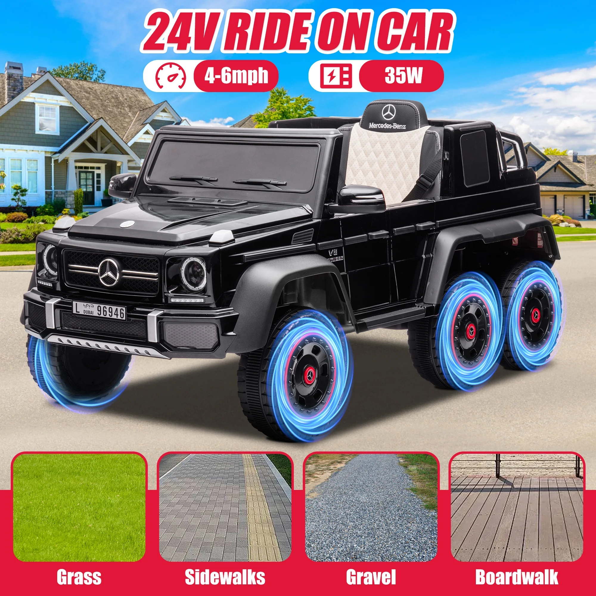 COCLUB 24V Powered Ride On Cars, Licensed Mercedes Benz G63 Car Vehicles with Remote Control, MP3 Player, Soft Seat, 6 Wheels Drive