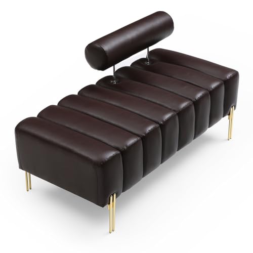 53.2" Modern Entryway Ottoman Bench with Adjustable Backrest Upholstered End of Bed Bench Sofa Stool Footrest for Bedroom Living Room Brown