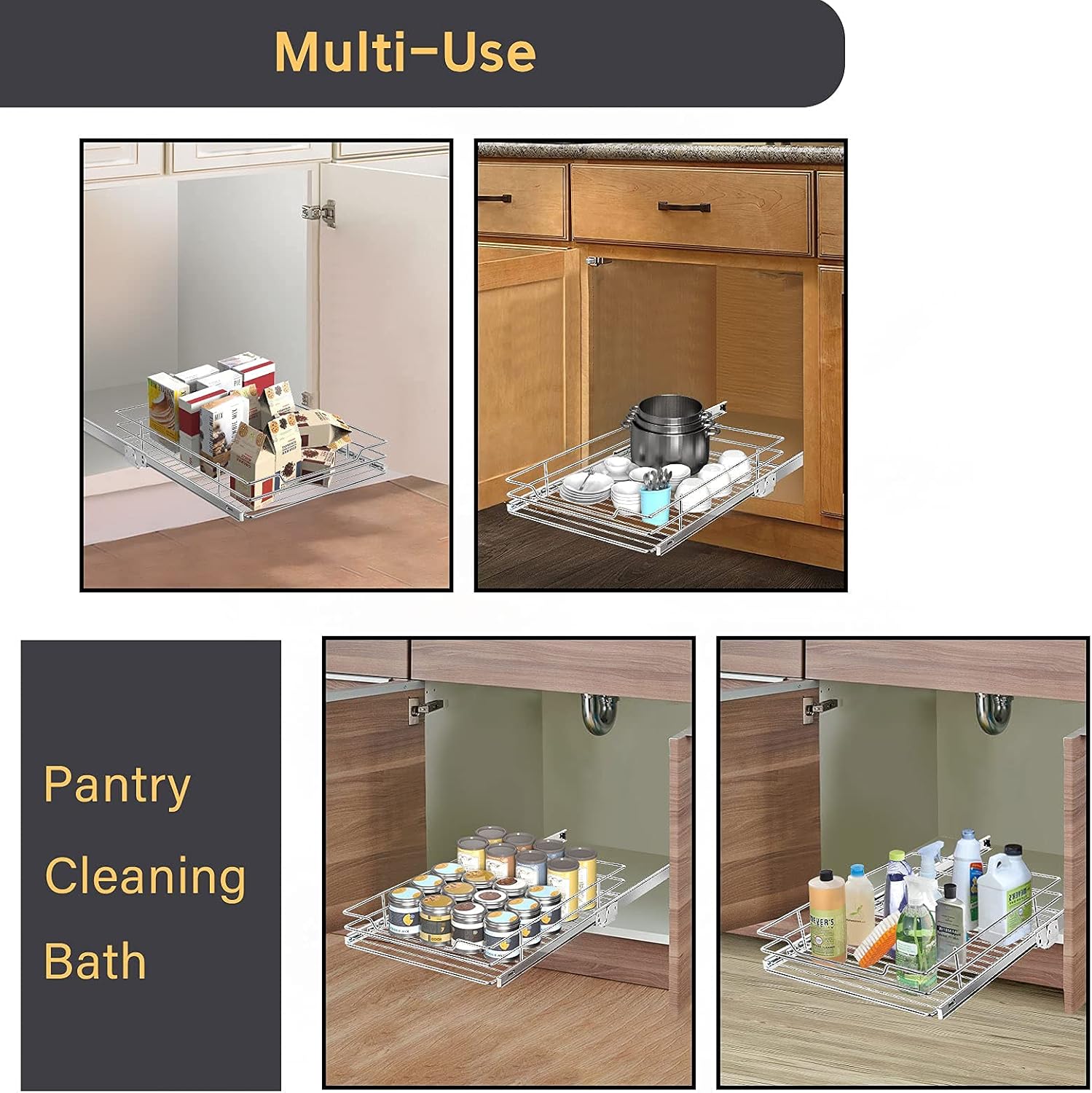 AHNR Pull Out Cabinet Organizer, Heavy Duty Slide Out Pantry Shelves Cabinet Organizer, Sliding Drawer Organizer for Kitchen, Bathroom, Home
