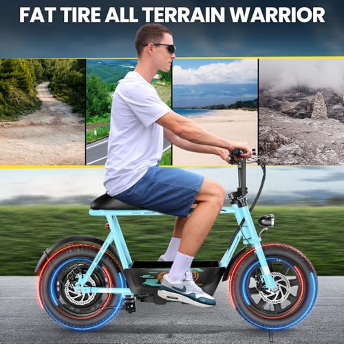 Caroma Peak 500W/800W/1200W Electric Scooter with Seat, 16 * 3" Fat Tire Ebike for All-Terrain, Max 15/25/30 Miles Ranges&20MPH