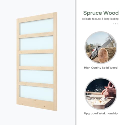 42x84 inch Glass Sliding Barn Door Slab with 7ft Hardware Kit Included, 5-Panel Frosted Glass, Spruce Wood Support DIY Dyeing, Easy Assembly
