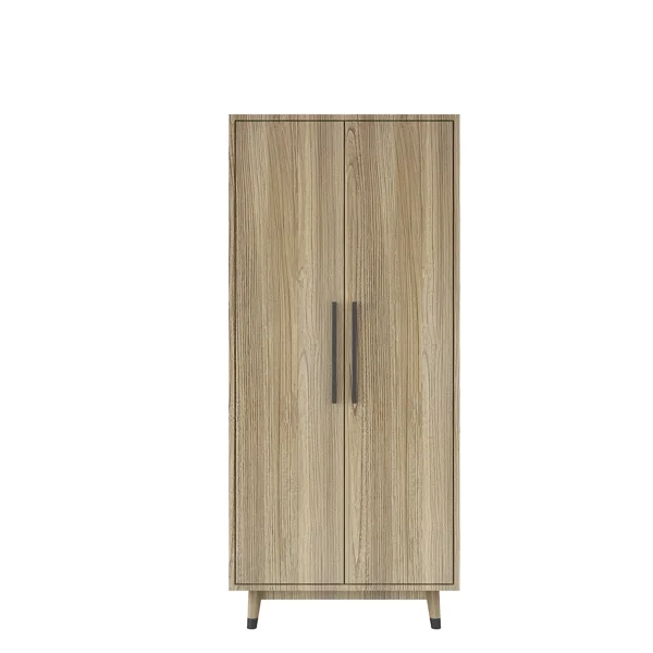 SYTHERS 31.5"L x20.5"W x70.9"H 2 Doors Wardrobe Closet & Cabinet, Functional Clothes Storage with Hanging Rail for Bedroom, Oak Color