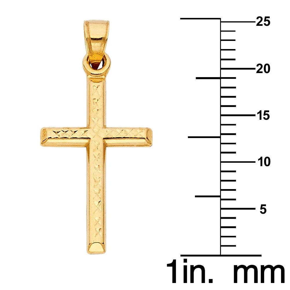 Precious Stars 14K Yellow Gold Religious 1" Cross Unisex Pendant with 16" Chain Necklace