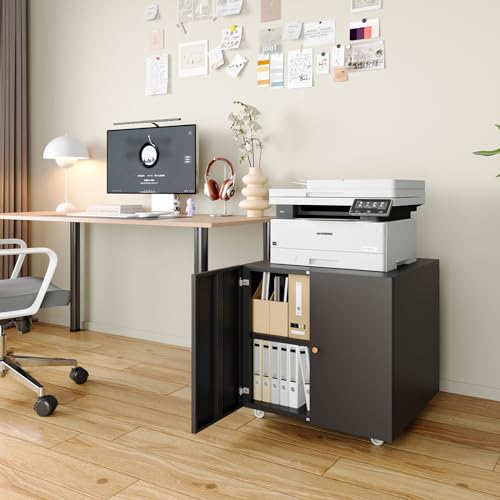Mobile Mobile Printer Stand with Storage, Lateral Filing Cabinet with Adjustable Shelf