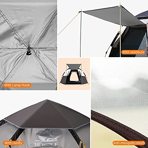 Hewolf Waterproof Instant Camping Tent - 2/3/4 Person Easy Quick Setup Dome Family Tents for Camping