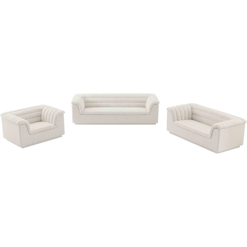 Meridian Furniture Cascade Cream Boucle Fabric Loveseat