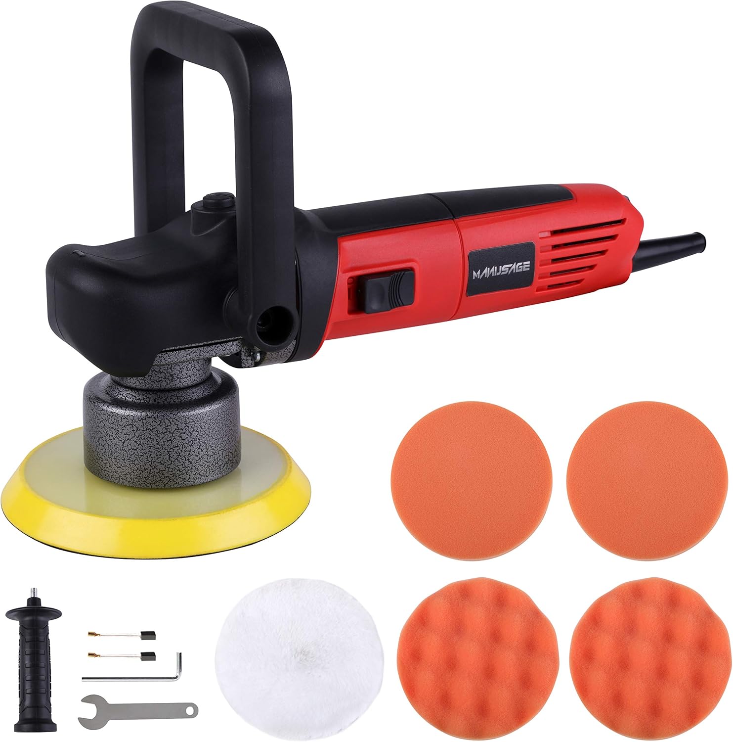 MANUSAGE 6-Inch Dual Action Car Polisher,7Amp Random Orbital Polisher,Variable Speed Buffer Polisher with Two Detachable Handles