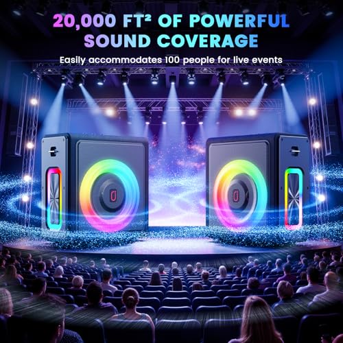 Karaoke Machine, Portable Bluetooth 5.3 Speaker with 2 Wireless Microphones for Adults, PA System with Pitch Correction & Echo Adjustment