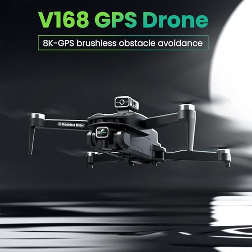 8K Camera Drones for Adults - V168 5G HD Brushless GPS Drone with Camera, 3 Batteries, Auto Return, Follow Me Mode, Obstacle Avoidance