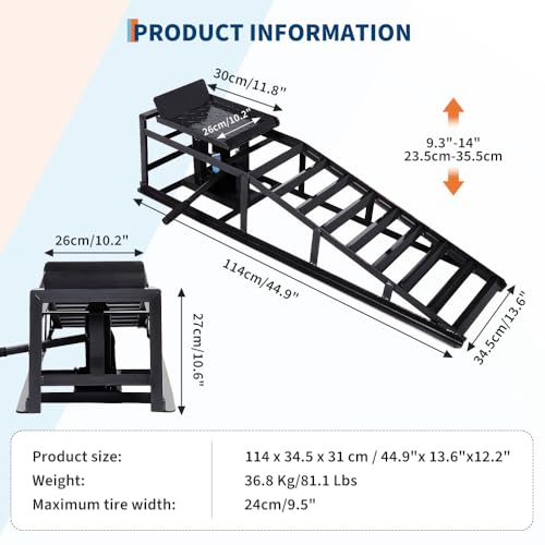 2PCS Hydraulic Car and Truck Service Ramps,11023 Lbs (5 Tons) Capacity, Portable Lifts Ramps for Oil Changes, Adjustable Lift Height 9.8" to 16.21"